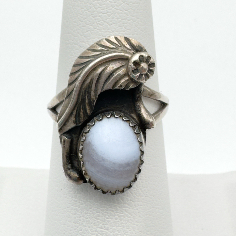 Navajo Sterling Silver Banded Agate Ring Vtg Chris Charley Native American Sz 6